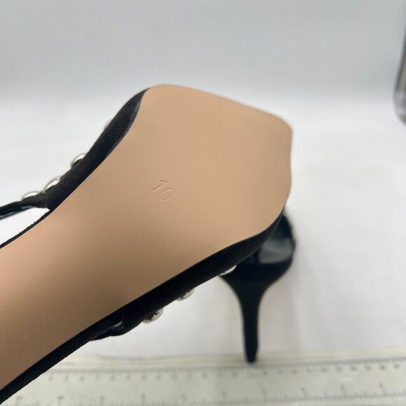 Tang'scuisins Black Studded High Heels Slingback Pointy Toe Pumps Sexy Sandals - Picture 6 of 8